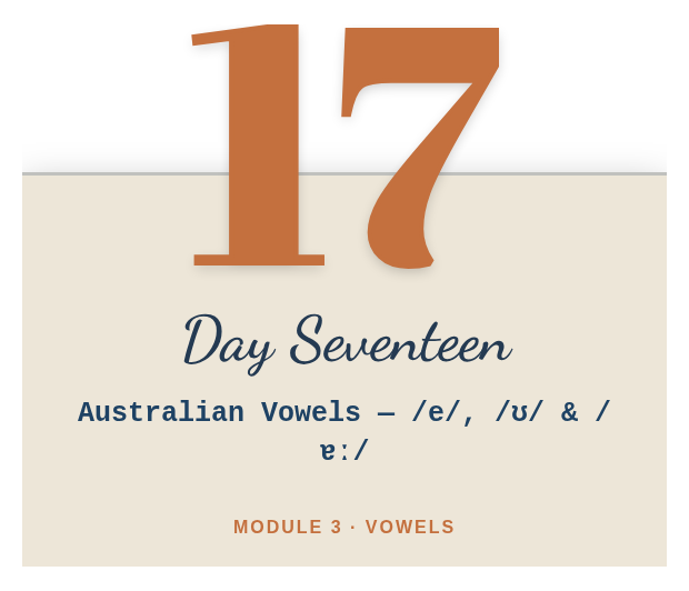 Day 17: Australian Vowels — Part 3