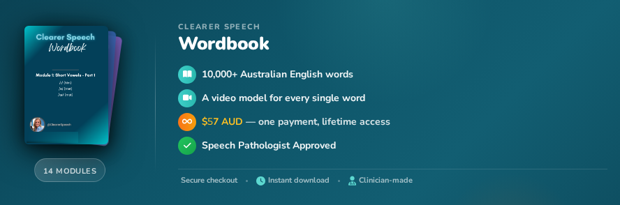 Clearer Speech Wordbook — 10,000+ Australian English words, a video model for every word, Speech Pathologist Approved
